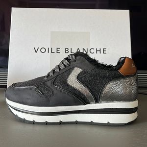VOILE BLANCHE Black/Silver Platform Sneaker, Size 37, in Original Box